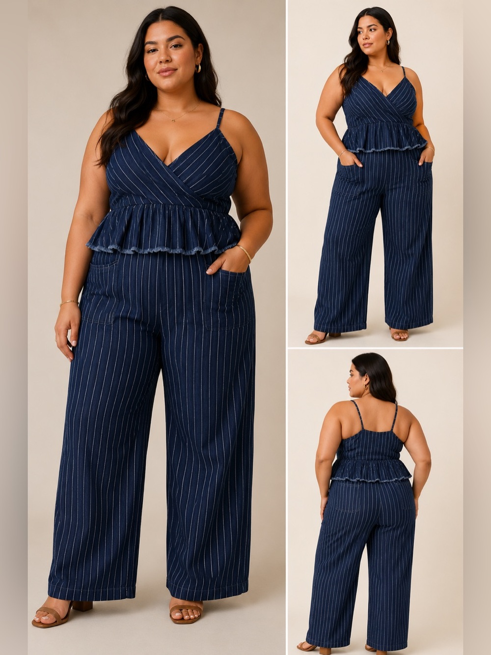 NWT Anthropologie Maeve Denim Pinstripe Peplum Jumpsuit XL $148